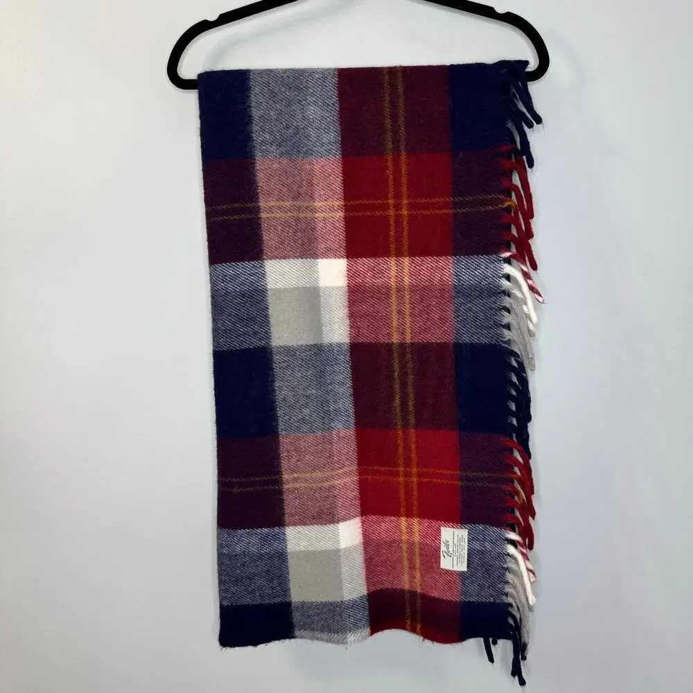 Vintage Faribo Faribault Woolen Mill Company Plaid Red Blue Wool Throw Blanket